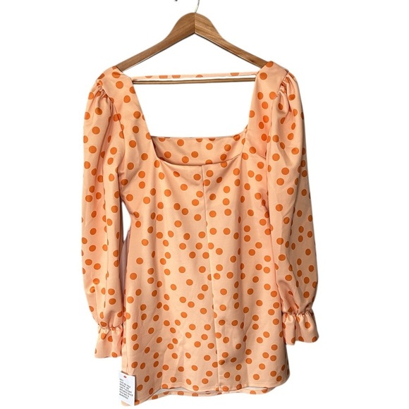 NWT ASOS Curve Square Neck Long Sleeve Wrap Mini Dress Orange Polka Dot - Picture 4 of 12